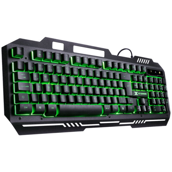 TECLADO GAMER SHIELD ABNT2 MULTIMIDIA LED VERDE 1.8 METROS USB TOPO EM METAL SENSACAO MECANICA - GT604