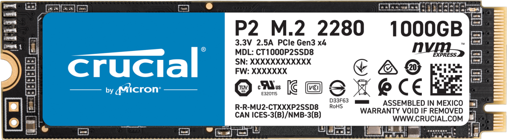 SSD Crucial P2 1tb M.2 2280 Nvme Pcie GEN 3 X4 - Ct1000p2ssd8