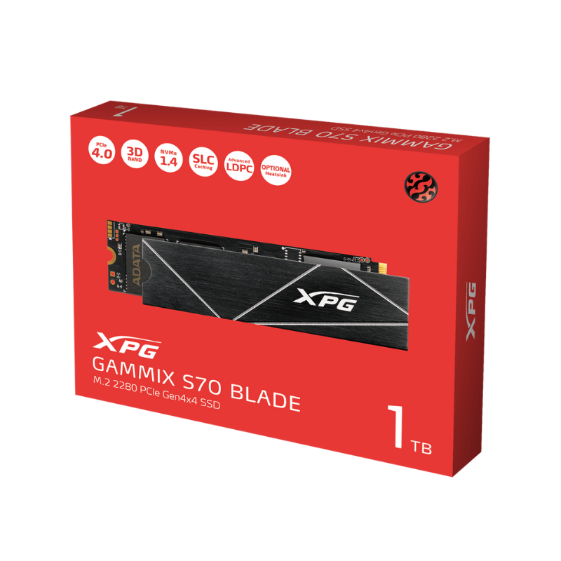 SSD Adata XPG Gammix S70 Blade 1TB M.2 2280 Nvme Pcie GEN 4 X4 Leitura 7400MB/S Gravacao 6800MB/S - AGAMMIXS70B-1T-CS