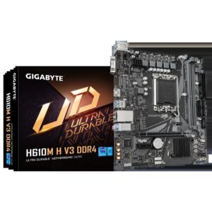 PLACA MÃE GIGABYTE INTEL H610M H V3 MATX LGA 1700 M.2 NVME 2XDDR4 MAX. 64GB 1X D-SUB 1X HDMI 2XUSB 3.2 4XUSB 2.0