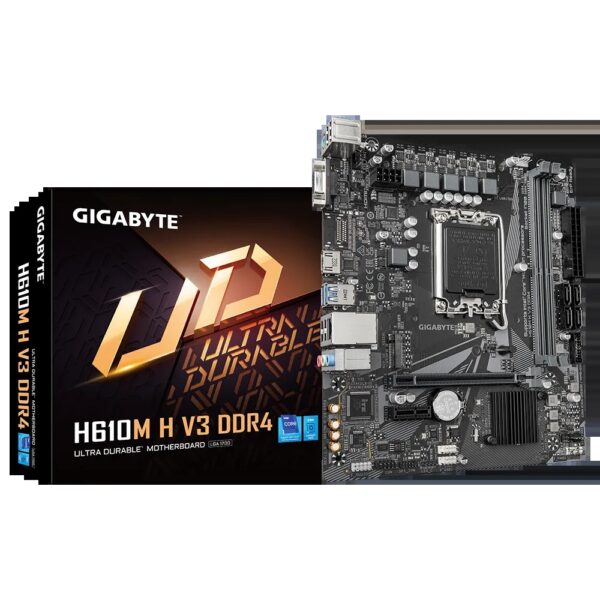 PLACA MÃE GIGABYTE INTEL H610M H V3 MATX LGA 1700 M.2 NVME 2XDDR4 MAX. 64GB 1X D-SUB 1X HDMI 2XUSB 3.2 4XUSB 2.0