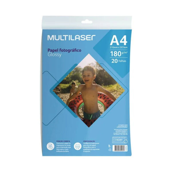 PAPEL FOTOGRÁFICO GLOSSY 180G A4 COM 20 FOLHAS - PE039