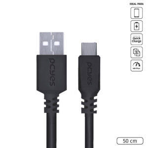 CABO USB A 2.0  PARA USB TIPO C PARA CELULAR SMARTPHONE 50CM PRETO - PUACP-05