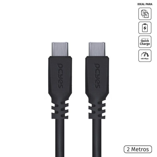 CABO PARA CELULAR USB TIPO C 2.0 PARA USB TIPO C / TYPE C 2 METROS PRETO - PUCP-02
