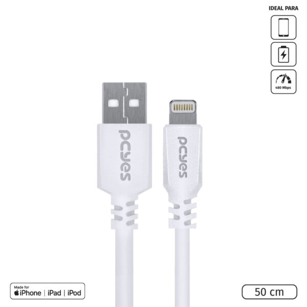 CABO PARA IPHONE ORIGINAL USB A 2.0 PARA LIGHTNING COM CERTIFICADO MFI 50 CM BRANCO - PUALB-05