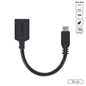 ADAPTADOR OTG MICRO USB PARA USB 2.0 15CM PRETO CONEXÃO COM CELULARES SMARTPHONES TABLETS - PAMUP-15