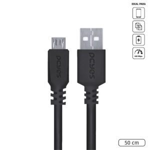 CABO PARA CELULAR SMARTPHONE MICRO USB PARA USB A 2.0 50 CM PRETO - PMUAP-05