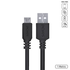 CABO PARA CELULAR SMARTPHONE MICRO USB PARA USB A 2.0 1 METRO PRETO - PMUAP-1