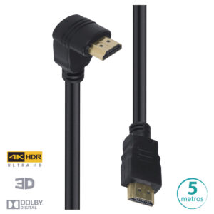 CABO HDMI 2.0 4K ULTRA HD 3D CONEXÃO ETHERNET COM 01 CONECTOR 90º 5 METROS - H2090-5