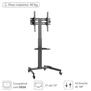 SUPORTE RACK PARA TV DE 37" A 70" ATÉ 40KG COM BANDEJA - SR150