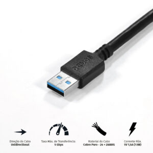 CABO EXTENSOR USB A 3.0 MACHO PARA USB A 3.0 FÊMEA 28AWG PURO COBRE 2 METROS - PUAMF3-2