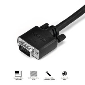 CABO DE VÍDEO VGA 3+6 15 PINOS MACHO PARA VGA 3+6 15 PINOS MACHO 28AWG PURO COBRE 30 METROS - PVM36-30