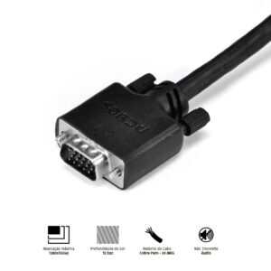 CABO DE VÍDEO VGA 3+6 15 PINOS MACHO PARA VGA 3+6 15 PINOS MACHO 28AWG PURO COBRE 40 METROS - PVM36-40