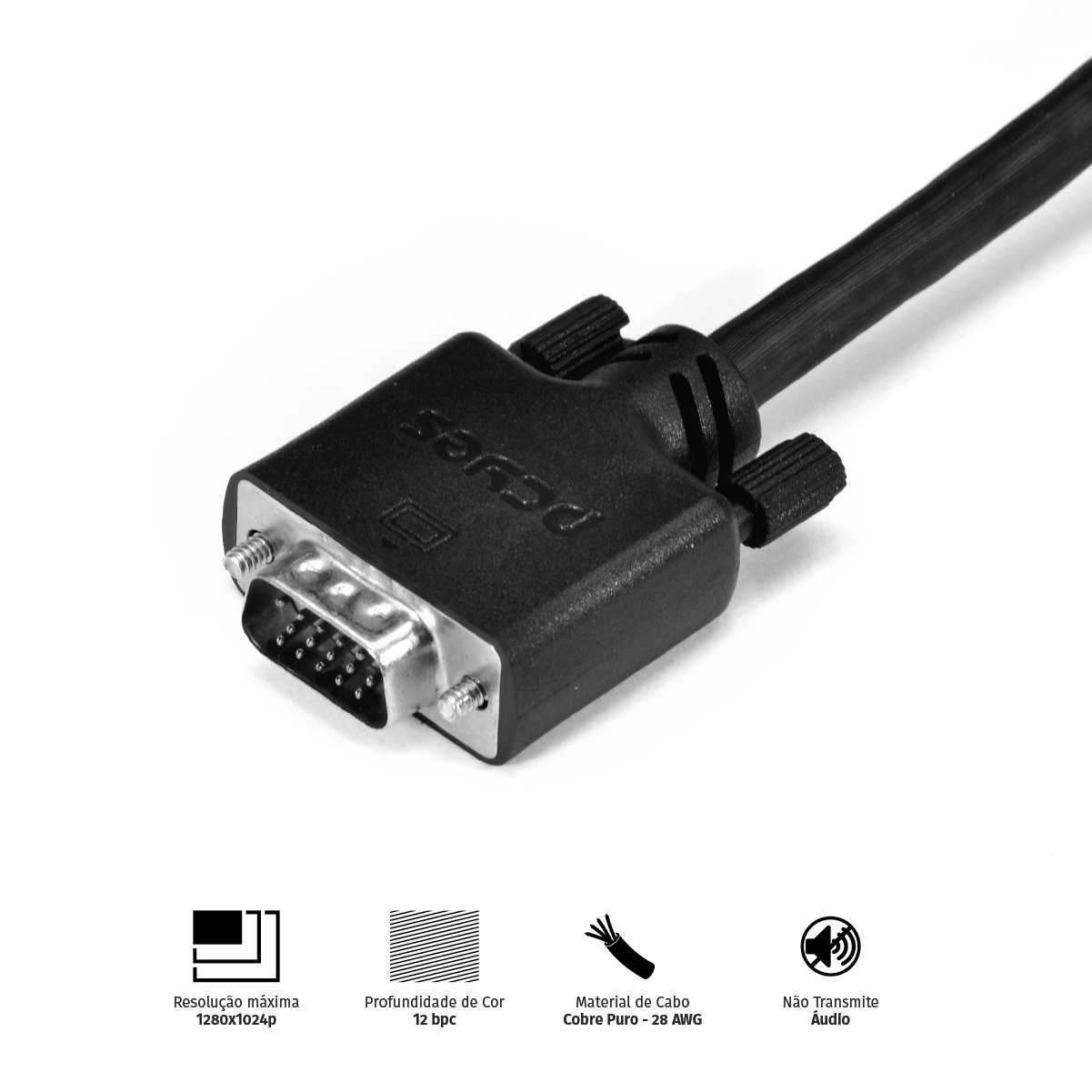 CABO DE VÍDEO VGA 15 PINOS MACHO PARA VGA 15 PINOS MACHO 28AWG PURO COBRE 2 METROS - PVM15-2