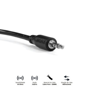 CABO P2 3.5MM MACHO PARA P2 3.5MM MACHO 28AWG PURO COBRE 2 METROS - P35M-2