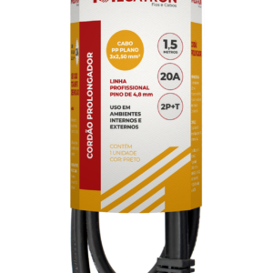 EXTENSÃO CABO PROLONGADOR PP 3X2,50MM 1,5 METROS PRETA 419