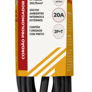 EXTENSÃO CABO PROLONGADOR PP 3X2,50MM 3 METROS PRETO 413