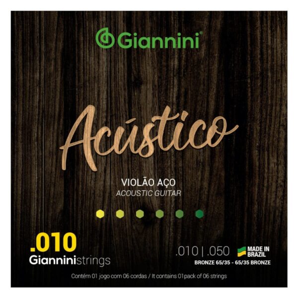 ENCORDOAMENTO PARA VIOLÃO AÇO ACÚSTICO 6 CORDAS .010  BRONZE GESWAM