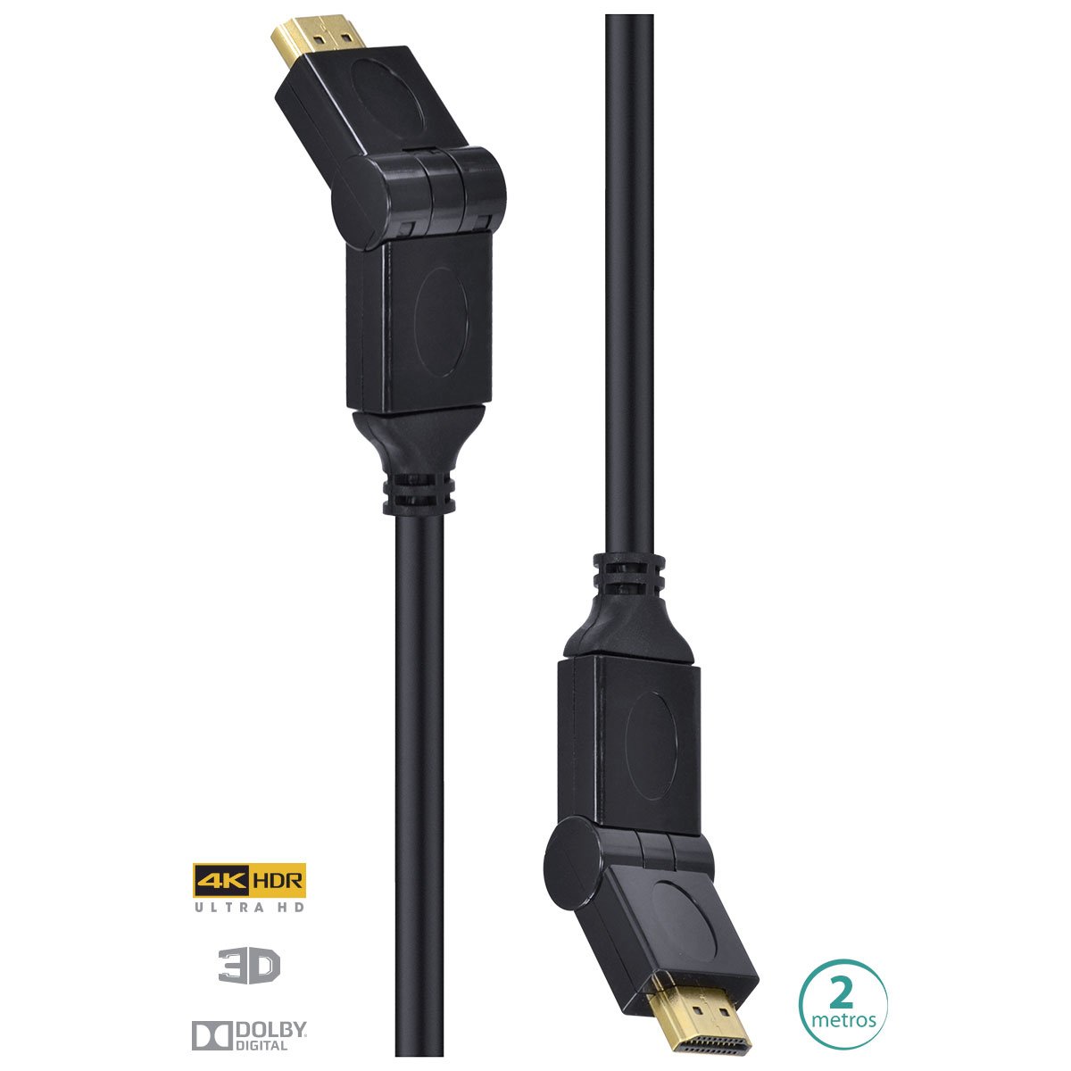 CABO HDMI 2.0 4K ULTRA HD 3D CONEXÃO ETHERNET CONECTORES 180° 2 METROS - H20B180-2