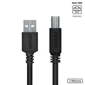 CABO PARA IMPRESSORA USB A 2.0 MACHO PARA USB B 2.0 MACHO 28AWG PURO COBRE 3 METROS - PUABM2-3