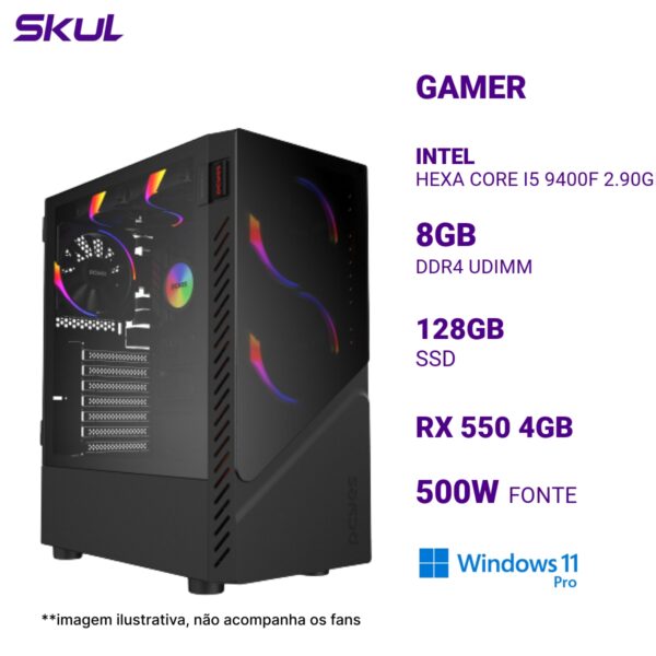 COMPUTADOR 5000 HEXA CORE I5 9400F 2.90GHZ MEMÓRIA 8GB DDR4 SSD 128GB RX 550 4GB FONTE 500W PFC ATIVO WINDOWS 11 PRO