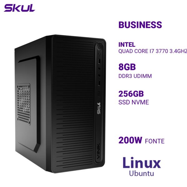 COMPUTADOR B700 QUAD CORE I7 3770 3.4GHZ MEMÓRIA 8GB DDR3 SSD 256GB NVME FONTE 200W  LINUX UBUNTU