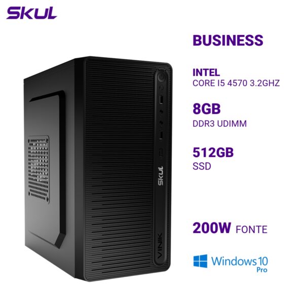 COMPUTADOR B500 CORE I5 4570 3.2GHZ MEMÓRIA 8GB DDR3 SSD 512GB FONTE 200W  WINDOWS 10 PRO