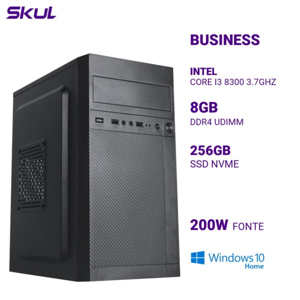 COMPUTADOR B300 CORE I3 8300 3.7GHZ MEMÓRIA 8GB DDR4 SSD 256GB NVME FONTE 200W WINDOWS 10 HOME