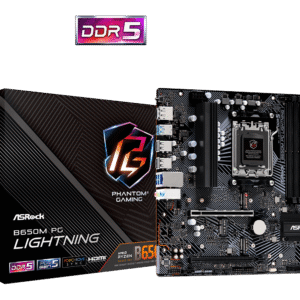 PLACA MÃE ASROCK AM5 B650M PG LIGHTNING 4XDDR5 7200MHZ 4XUSB 2.0 2XUSB 3.2 HDMI/DP 1XUSB3.2 TIPO-C 2.5GIGABIT