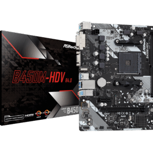 PLACA MÃE ASROCK AM4 B450M-HDV R4.0 M-ATX 2XDDR4 DIMM 64GB 2XUSB2.0 4XUSB3.1 HDMI/DVI-D/D-SUB 1XM.2 REDE GIGA
