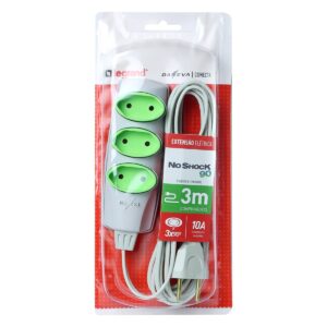 EXTENSAO ELETRICA NOSHOCK 3 TOMADAS 2 PINOS 10A CABO 3MTS 2X0,75MM CINZA | DN1469