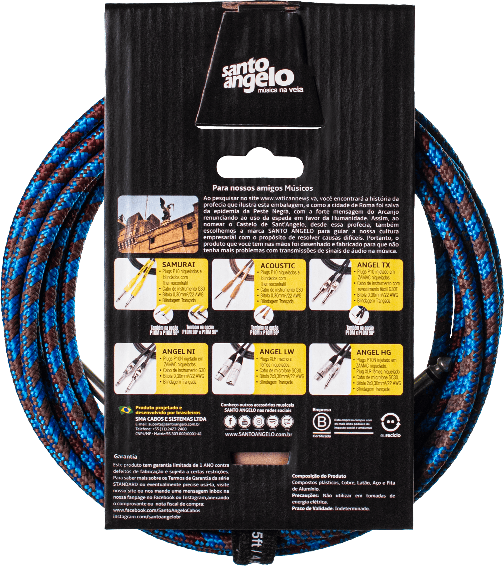 CABO DE GUITARRA ANGEL TX 0,30MM P10/P10 90º 10FT 3,05M TEXTIL - Imagem 2