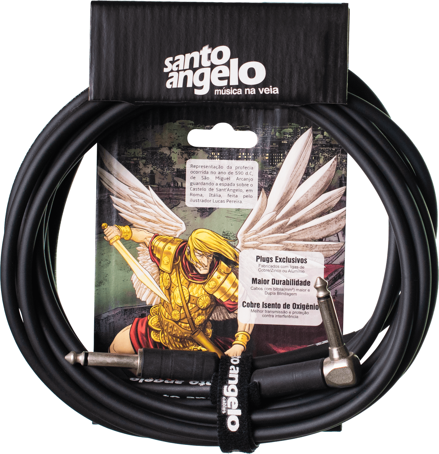 CABO DE GUITARRA ANGEL L 0,30MM P10/P10 90º 20FT 6,10M PRETO