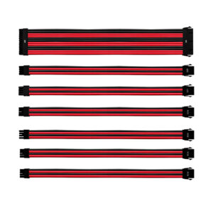 KIT CABO EXTENSÃO SLEEVED PARA FONTE COOLER MASTER PSU 30CM CAPA DE PVC VERMELHO E PRETO  |  CMA-NEST16RDBK1-GL