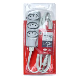 EXTENSAO ELETRICA NOSHOCK 3 TOMADAS 3 PINOS 10A CABO 1,3MTS 3X0,75MM CINZA | DN1905
