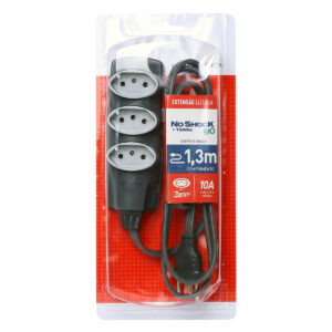 EXTENSAO ELETRICA NOSHOCK 3 TOMADAS 3 PINOS 10A CABO 1,3MTS 3X0,75MM GRAFITE | DN1906