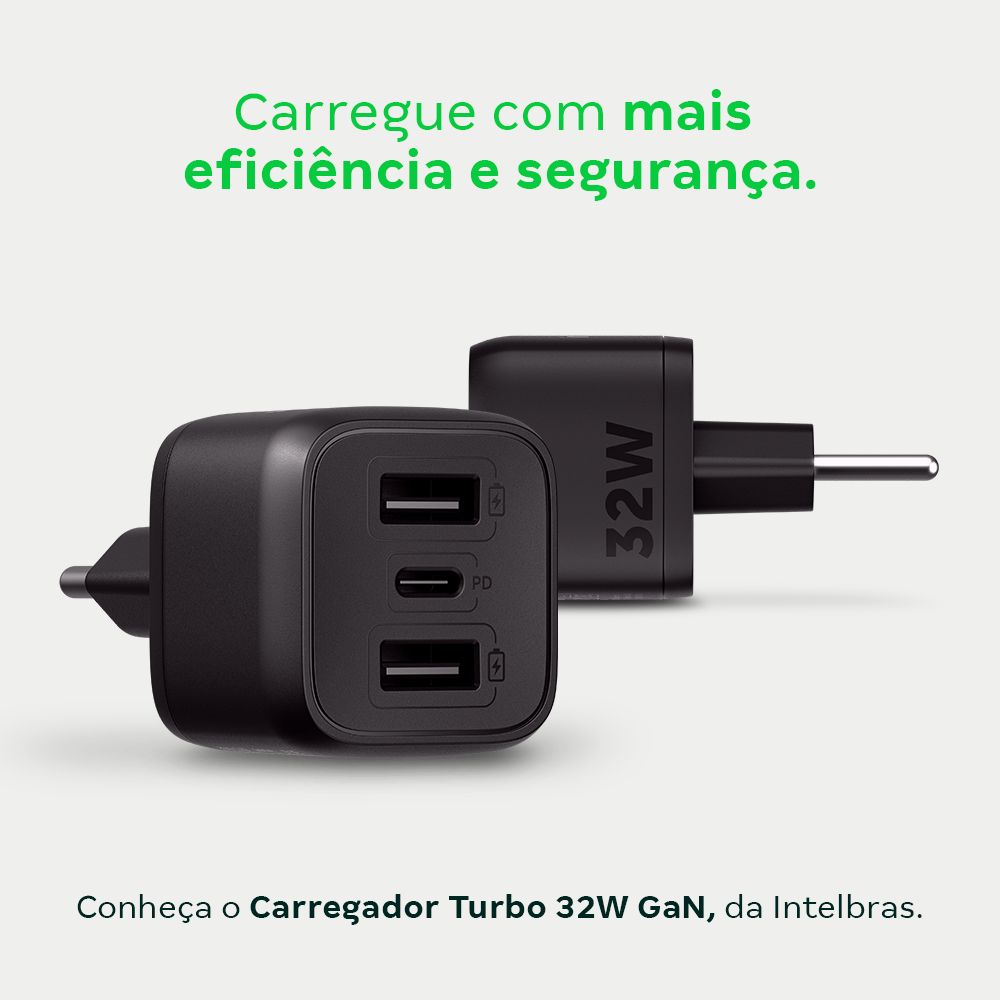 CARREGADOR ULTRARRAPIDO 32W C/ 3 PORTAS USB (2 USB-A + 1 USB-C) GAN EC12 4820192 - Imagem 3