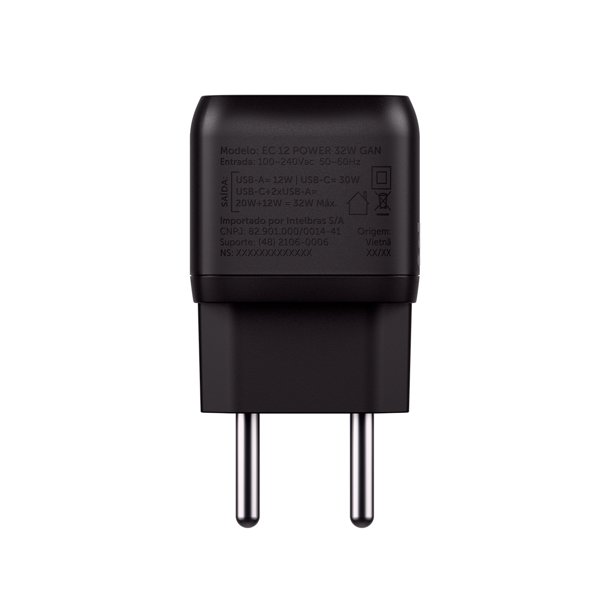 CARREGADOR ULTRARRAPIDO 32W C/ 3 PORTAS USB (2 USB-A + 1 USB-C) GAN EC12 4820192 - Imagem 8