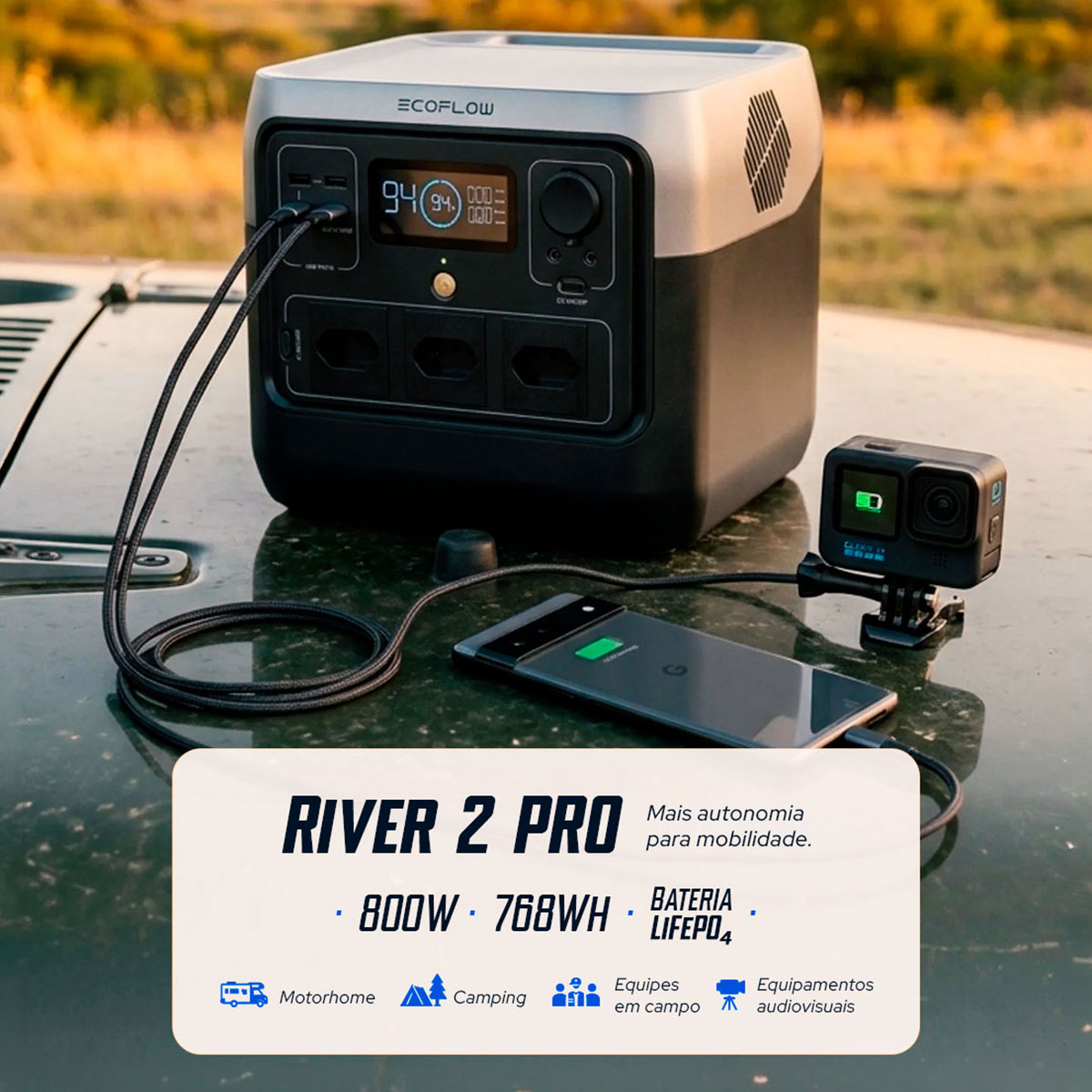 ECOFLOW RIVER 2 PRO 800W X-BOOST 1800W 768WH SAIDA 127V / ENTRADA SOLAR 220W | ZMR620-B-BR - Imagem 4