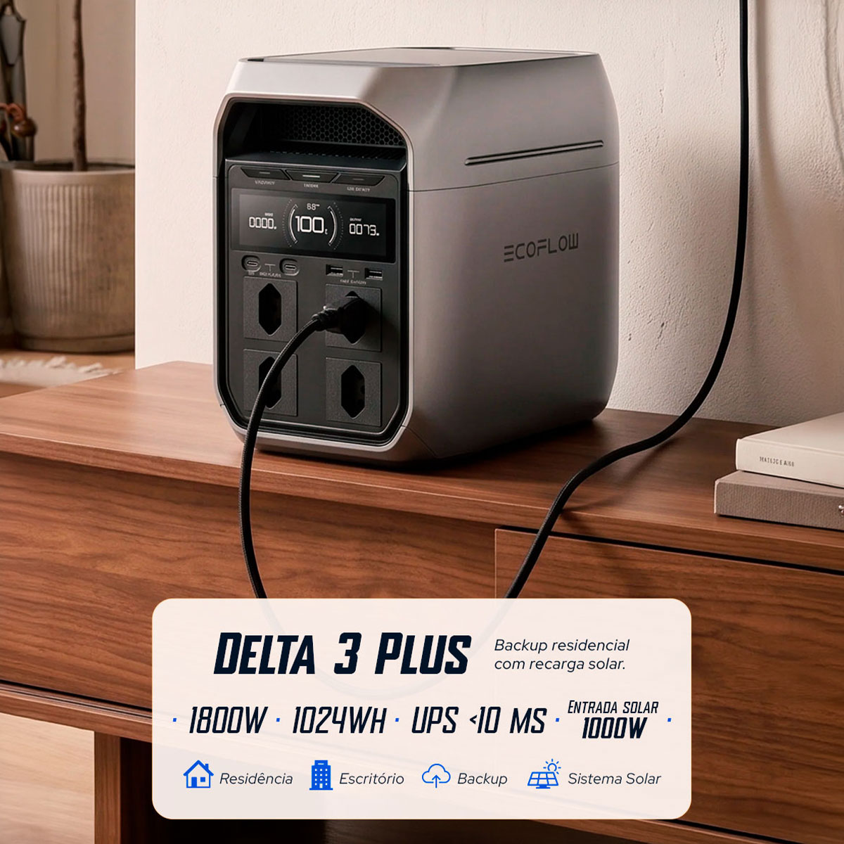 ECOFLOW DELTA 3 PLUS 1800W X-BOOST 2200W 1024WH SAIDA 127V / ENTRADA SOLAR 1000W | EFDELTA3P-BR - Imagem 5