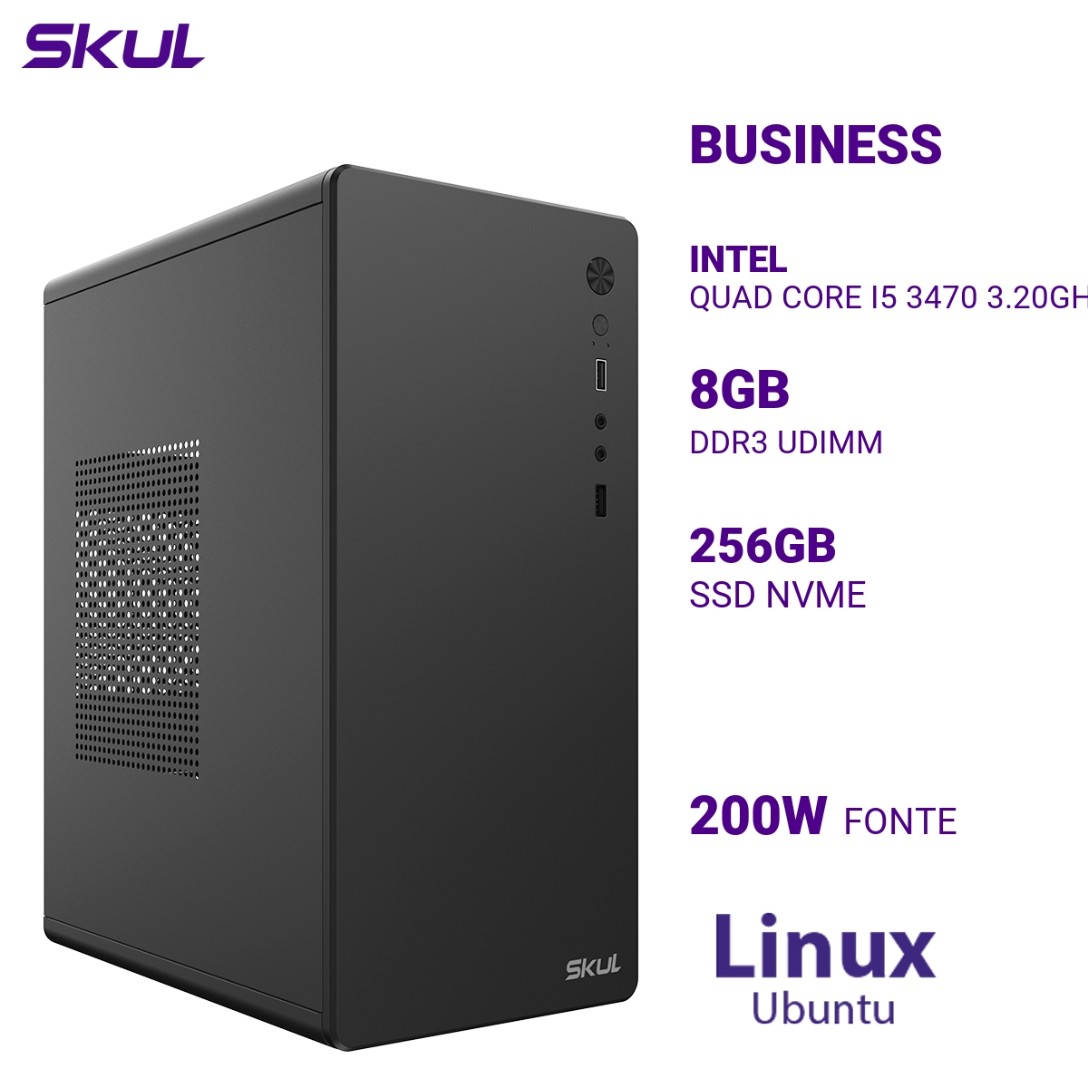 COMPUTADOR B500 QUAD CORE I5 3470 3.20GHZ MEMÓRIA 8GB DDR3 SSD 256GB NVME FONTE 200W LINUX UBUNTU