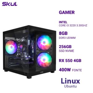 COMPUTADOR 3000 CORE I3 3220 3.30GHZ MEMÓRIA 8GB DDR3 SSD 256GB NVME RX 550 4GB FONTE 400W LINUX UBUNTU