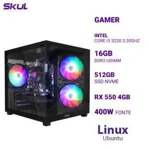 COMPUTADOR 3000 CORE I3 3220 3.30GHZ MEM 16GB (2X8) DDR3 SSD 512GB NVME RX 550 4GB FONTE 400W LINUX UBUNTU