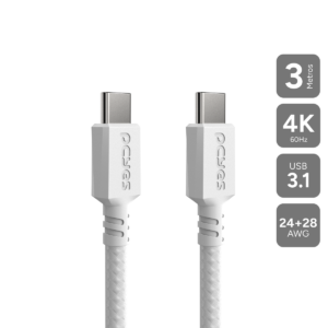 CABO PARA CELULAR CARREGAMENTO USB TIPO-C 3.1 P/ USB TIPO-C 3.1 - BRANCO - 3METROS - NYLON - PUCP3B