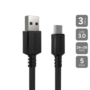 CABO PARA CELULAR CARREGAMENTO  USB A 3.0 MACHO P/ USB TIPO-C - PRETO - 3M - NYLON - CBPY003P