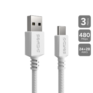 CABO PARA CELULAR CARREGAMENTO USB A 2.0 MACHO P/ USB TIPO-C - BRANCO - 3 METROS - NYLON - CBPY03B