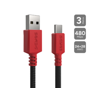 CABO NINTENDO SWITCH E CELULAR CARREGAMENTO USB A 2.0  MACHO P/ USB TIPO-C - VERMELHO - 3 METROS - NYLON - CBPY03V