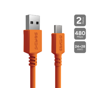 CABO PARA CAIXA JBL E CELULAR CARREGAMENTO  USB A 2.0 MACHO P/ USB TIPO-C - LARANJA - 2 METROS - CBPY02L
