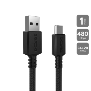 CABO PARA CELULAR CARREGAMENTO USB A 2.0 MACHO P/ USB TIPO-C - PRETO - 1 METRO - NYLON - PUACN-01
