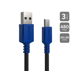 CABO PARA CONTROLE PS4 PLAYSTATION CARREGAMENTO MICRO USB PARA USB A 2.0 - AZUL - 3M - NYLON - PMUAN-3A